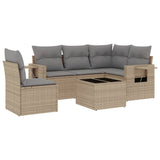 6 Piece Garden Sofa Set with Cushions Beige Poly Rattan - Front View