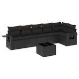 7 Piece Garden Sofa Set with Cushions Black Poly Rattan - Front View