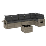 7 Piece Garden Sofa Set with Cushions Grey Poly Rattan - Front View