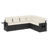 6 Piece Garden Sofa Set with Cushions Black Poly Rattan - Front View