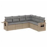 6 Piece Garden Sofa Set with Cushions Beige Poly Rattan - Front View