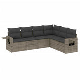 6 Piece Garden Sofa Set with Cushions Grey Poly Rattan - Front View