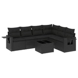 7 Piece Garden Sofa Set with Cushions Black Poly Rattan - Front View