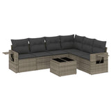 7 Piece Garden Sofa Set with Cushions Grey Poly Rattan - Front View