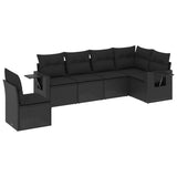 6 Piece Garden Sofa Set with Cushions Black Poly Rattan - Front View