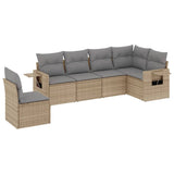 6 Piece Garden Sofa Set with Cushions Beige Poly Rattan - Front View