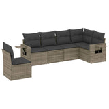 6 Piece Garden Sofa Set with Cushions Grey Poly Rattan - Front View