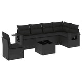 7 Piece Garden Sofa Set with Cushions Black Poly Rattan - Front View