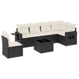 7 Piece Garden Sofa Set with Cushions Black Poly Rattan - Front View
