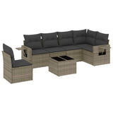 7 Piece Garden Sofa Set with Cushions Grey Poly Rattan - Front View