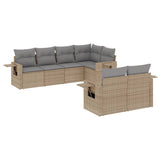 7 Piece Garden Sofa Set with Cushions Beige Poly Rattan - Front View