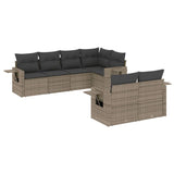 7 Piece Garden Sofa Set with Cushions Grey Poly Rattan - Front View