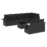 9 Piece Garden Sofa Set with Cushions Black Poly Rattan - Front View