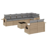 9 Piece Garden Sofa Set with Cushions Beige Poly Rattan - Front View