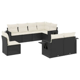 8 Piece Garden Sofa Set with Cushions Black Poly Rattan - Front View