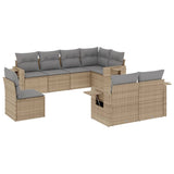 8 Piece Garden Sofa Set with Cushions Beige Poly Rattan - Front View
