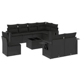 9 Piece Garden Sofa Set with Cushions Black Poly Rattan - Front View