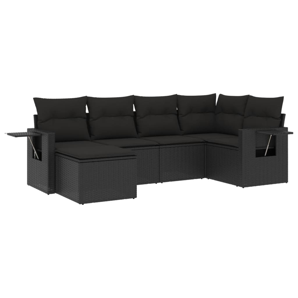 6 Piece Garden Sofa Set with Cushions Black Poly Rattan