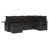 6 Piece Garden Sofa Set with Cushions Black Poly Rattan - Front View