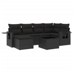 7 Piece Garden Sofa Set with Cushions Black Poly Rattan