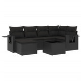 7 Piece Garden Sofa Set with Cushions Black Poly Rattan - Front View