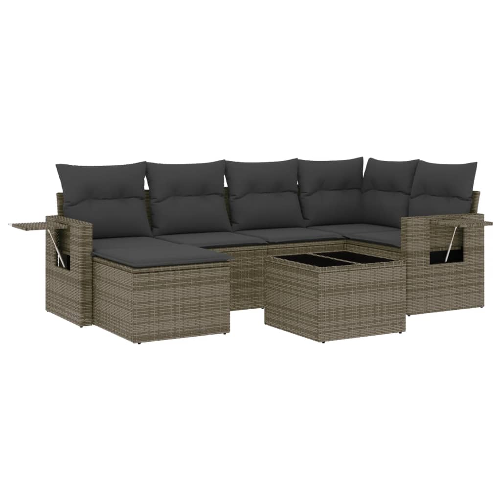 7 Piece Garden Sofa Set with Cushions Grey Poly Rattan