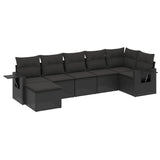 7 Piece Garden Sofa Set with Cushions Black Poly Rattan - Front View