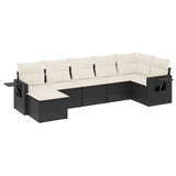 7 Piece Garden Sofa Set with Cushions Black Poly Rattan - Front View