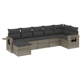 7 Piece Garden Sofa Set with Cushions Grey Poly Rattan - Front View