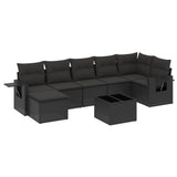 8 Piece Garden Sofa Set with Cushions Black Poly Rattan - Front View