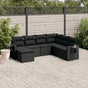7 Piece Garden Sofa Set with Cushions Black Poly Rattan