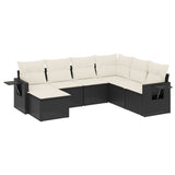7 Piece Garden Sofa Set with Cushions Black Poly Rattan - Front View