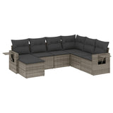 7 Piece Garden Sofa Set with Cushions Grey Poly Rattan - Front View
