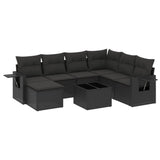 8 Piece Garden Sofa Set with Cushions Black Poly Rattan - Front View