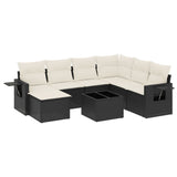 8 Piece Garden Sofa Set with Cushions Black Poly Rattan - Front View