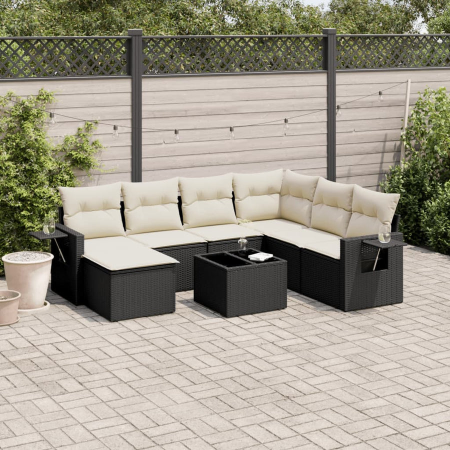 8 Piece Garden Sofa Set with Cushions Black Poly Rattan