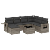 8 Piece Garden Sofa Set with Cushions Grey Poly Rattan - Front View
