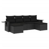 6 Piece Garden Sofa Set with Cushions Black Poly Rattan - Front View