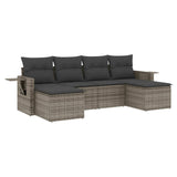 6 Piece Garden Sofa Set with Cushions Grey Poly Rattan - Front View