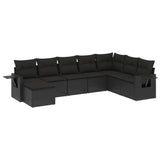 8 Piece Garden Sofa Set with Cushions Black Poly Rattan - Front View