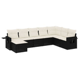 8 Piece Garden Sofa Set with Cushions Black Poly Rattan - Front View