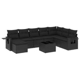 9 Piece Garden Sofa Set with Cushions Black Poly Rattan - Front View
