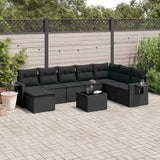 9 Piece Garden Sofa Set with Cushions Black Poly Rattan