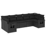 7 Piece Garden Sofa Set with Cushions Black Poly Rattan - Front View