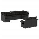 9 Piece Garden Sofa Set with Cushions Black Poly Rattan - Front View