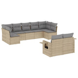 9 Piece Garden Sofa Set with Cushions Beige Poly Rattan - Front View