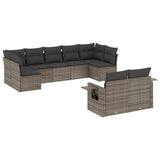 9 Piece Garden Sofa Set with Cushions Grey Poly Rattan - Front View