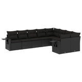 9 Piece Garden Sofa Set with Cushions Black Poly Rattan - Front View
