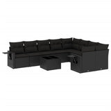 10 Piece Garden Sofa Set with Cushions Black Poly Rattan - Front View