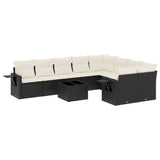 10 Piece Garden Sofa Set with Cushions Black Poly Rattan - Front View